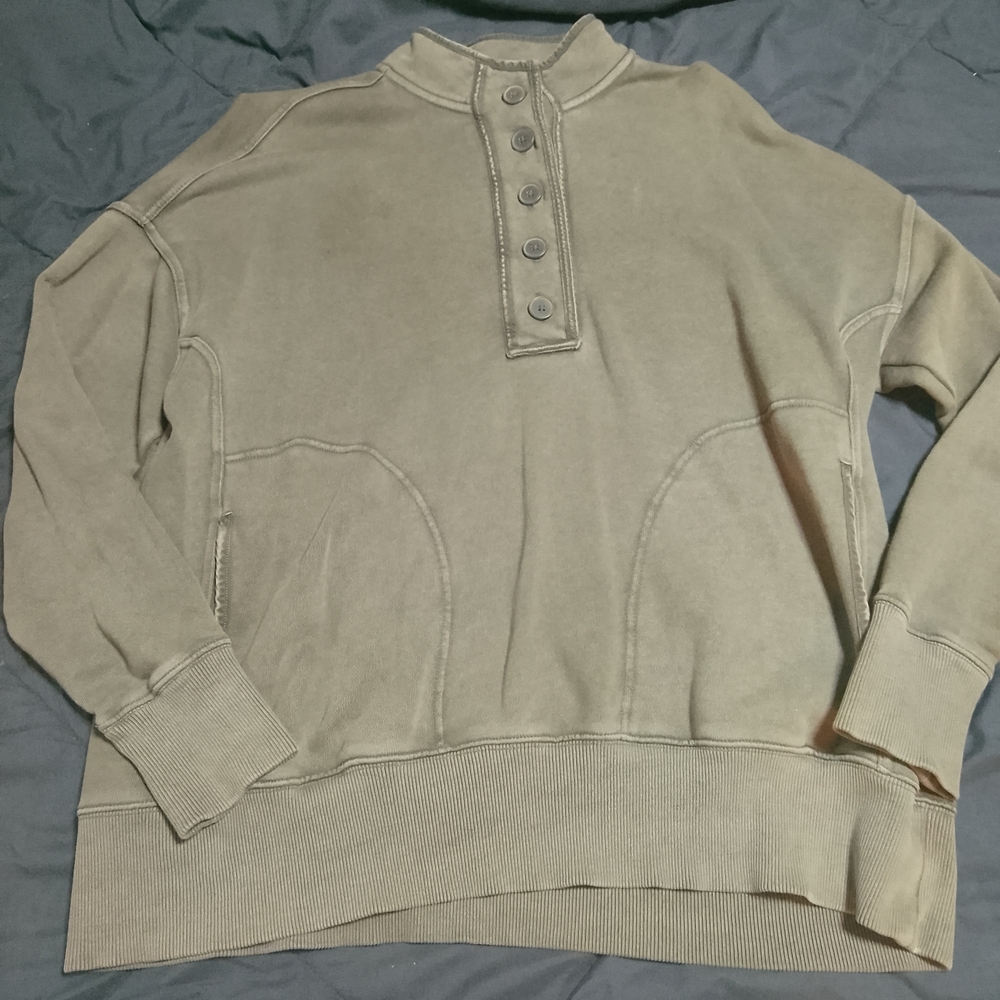 Aerie Men's Beige Buttoned Crewneck Sweater